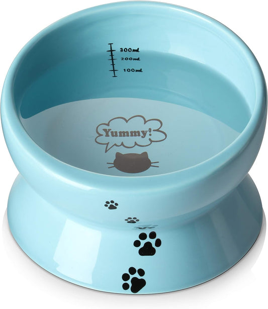 Upgrade Your Cat's Dining Experience with Our Ceramic 15 Ounce Slanted Food and Water Bowl in Lake Blue!