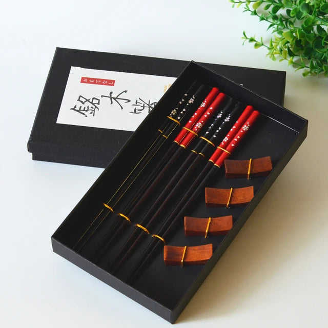 Elevate Your Dining Experience with our 8PCS Tableware Set: Handmade Natural Wood Chopsticks and Reusable Holders, Perfect for Housewarming Gifts!